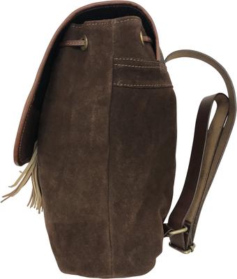 Show full view: Huntley Equestrian Suede Leather Designer Shoulder Backpack, Brown slide 2 of 7