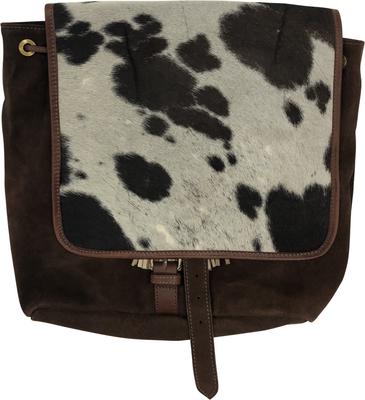 Show full view: Huntley Equestrian Suede Leather Designer Shoulder Backpack, Brown slide 4 of 7
