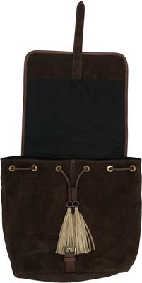Show full view: Huntley Equestrian Suede Leather Designer Shoulder Backpack, Brown slide 5 of 7