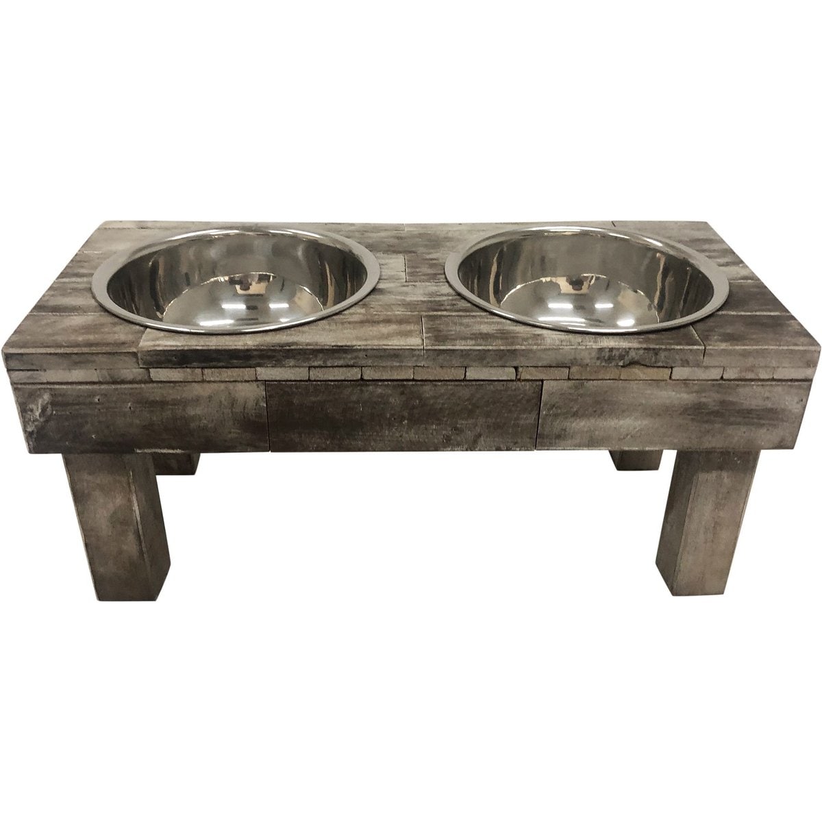 Huntley Pet Berjen Table Elevated Double Bowl Dog & Cat Feeder, Brown, Large