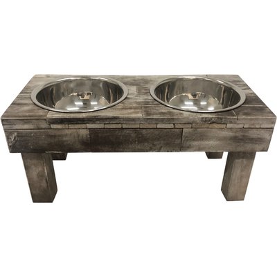 Huntley Pet Huntley Pet Berjen Table Elevated Double Bowl Dog & Cat Feeder, Brown, Large