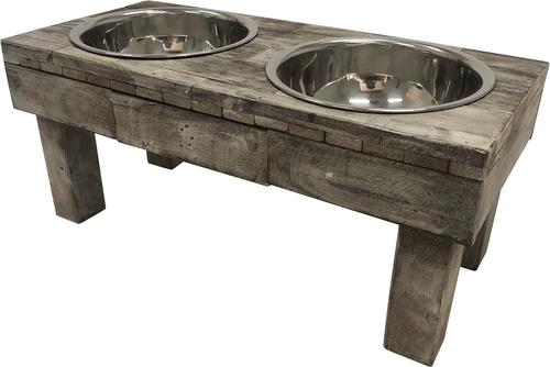 Show full view: Huntley Pet Berjen Table Elevated Double Bowl Dog & Cat Feeder, Brown, Large slide 2 of 10