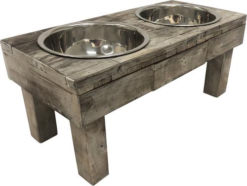 Show full view: Huntley Pet Berjen Table Elevated Double Bowl Dog & Cat Feeder, Brown, Large slide 8 of 10