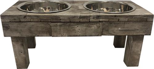 Show full view: Huntley Pet Berjen Table Elevated Double Bowl Dog & Cat Feeder, Brown, Large slide 6 of 10