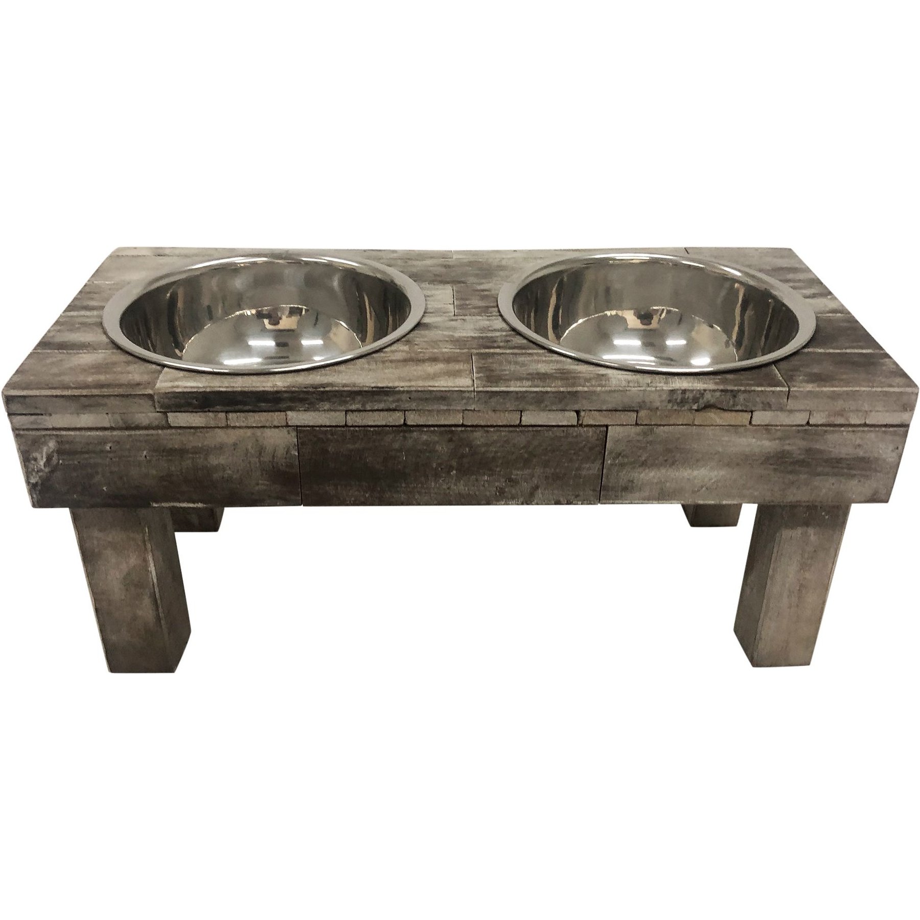 Huntley Pet Berjen Table Elevated Double Bowl Dog & Cat Feeder, Brown, Small