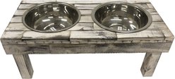 Huntley Pet Berjen Table Elevated Double Bowl Dog & Cat Feeder, White Wash, Large