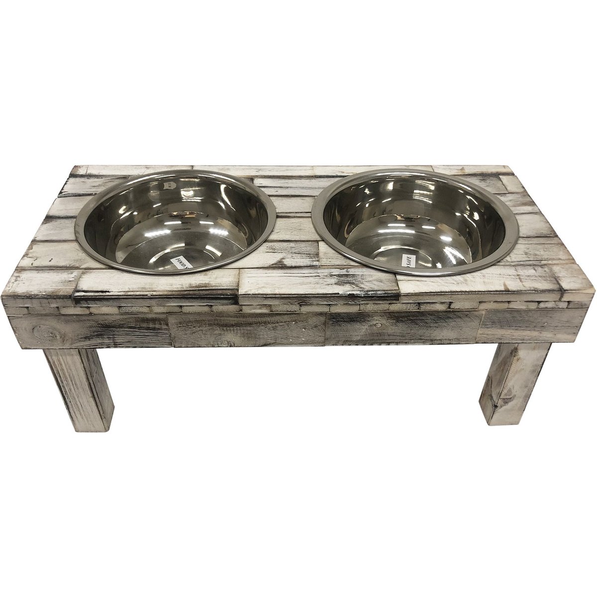 Huntley Pet Berjen Table Elevated Double Bowl Dog & Cat Feeder, White Wash, Large