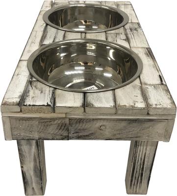 Show full view: Huntley Pet Berjen Table Elevated Double Bowl Dog & Cat Feeder, White Wash, Large slide 3 of 9