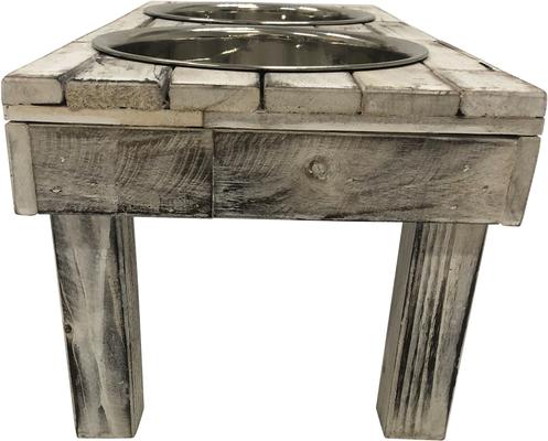 Show full view: Huntley Pet Berjen Table Elevated Double Bowl Dog & Cat Feeder, White Wash, Large slide 4 of 9