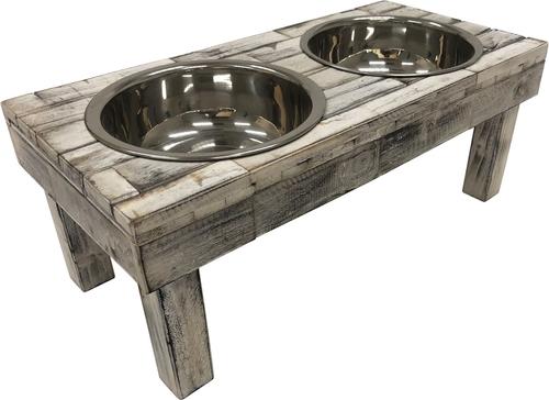 Show full view: Huntley Pet Berjen Table Elevated Double Bowl Dog & Cat Feeder, White Wash, Small slide 7 of 9