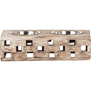 Huntley Pet Elevated Double Feeder Stainless Steel Bowls Dog & Cat Feeder, Berjen Block, Small