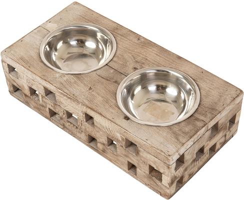 Show full view: Huntley Pet Elevated Double Feeder Stainless Steel Bowls Dog & Cat Feeder, Berjen Block, Small slide 6 of 9