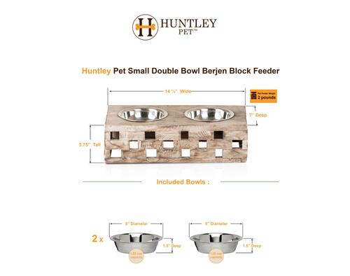 Show full view: Huntley Pet Elevated Double Feeder Stainless Steel Bowls Dog & Cat Feeder, Berjen Block, Small slide 7 of 9