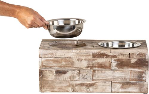 Show full view: Huntley Pet Elevated Double Feeder Stainless Steel Bowls Dog & Cat Feeder, Berjen, Large slide 7 of 11