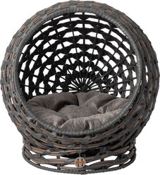 Huntley Pet Hemisphere Rattan Elevated with Cushion Dog & Cat Bed, Grey, Medium