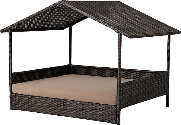 Huntley Pet Rattan Wicker Indoor Outdoor Cabana Raised Dog & Cat Bed, Brown, Large