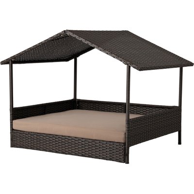 Huntley Pet Huntley Pet Rattan Wicker Indoor Outdoor Cabana Raised Dog & Cat Bed, Brown, Large