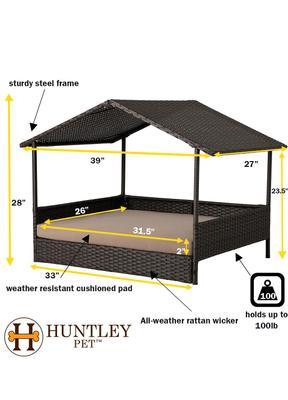 Show full view: Huntley Pet Rattan Wicker Indoor Outdoor Cabana Raised Dog & Cat Bed, Brown, Large slide 2 of 10