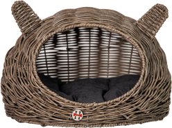 Huntley Pet Wicker Cat Shaped Small Dog & Cat Bed, Grey, Medium
