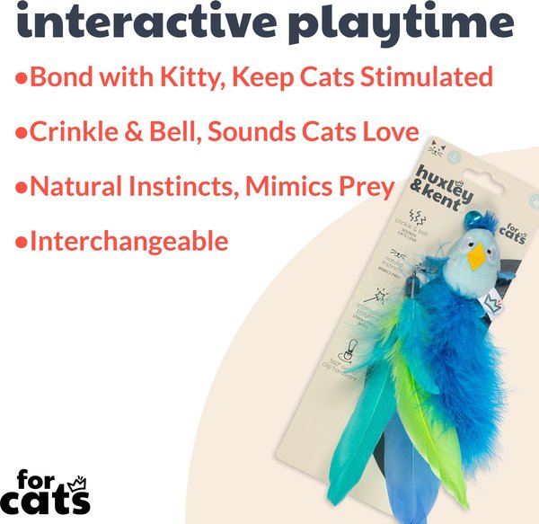 Huxley & Kent Cat Wand Refill 2 Pack Birdy Feather Teasers Cat Toy, Blue