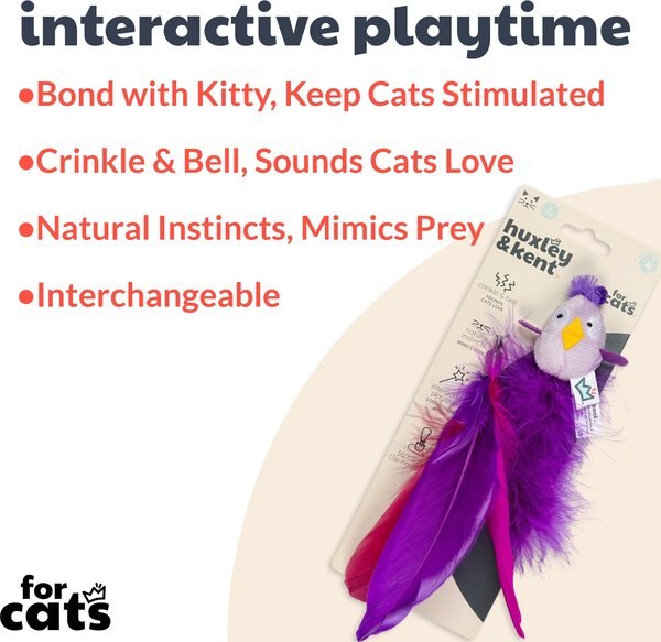 Huxley & Kent Cat Wand Refill 2 Pack Birdy Feather Teasers Cat Toy, Purple
