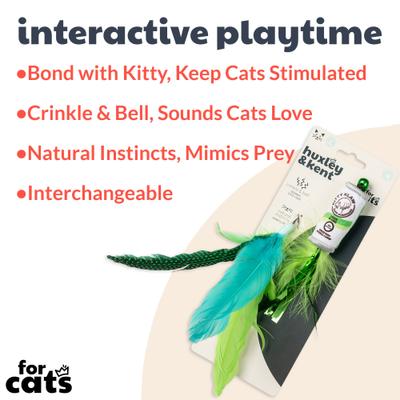 Show full view: Huxley & Kent Cat Wand Refill 2 Pack Kitty Klaw Lime Feather Teasers Cat Toy, Green/Teal slide 2 of 6