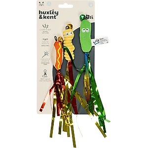 Huxley & Kent Cat Wand Refill 3 Pack Snacky Teasers Cat Toy, Green/Yellow/Tan/Red