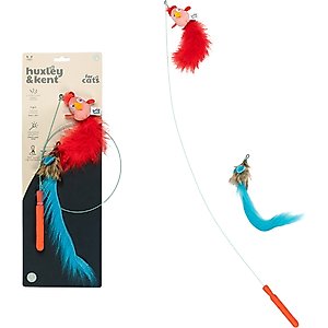 Huxley & Kent Cat Wand Wire Birdy & Mouse Cat Toy, Red/Gray/Blue