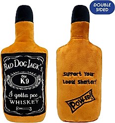 Huxley & Kent Dog Power Plush Bad Dog Jack's Whiskey Dog Toy, Black/Tan, Large
