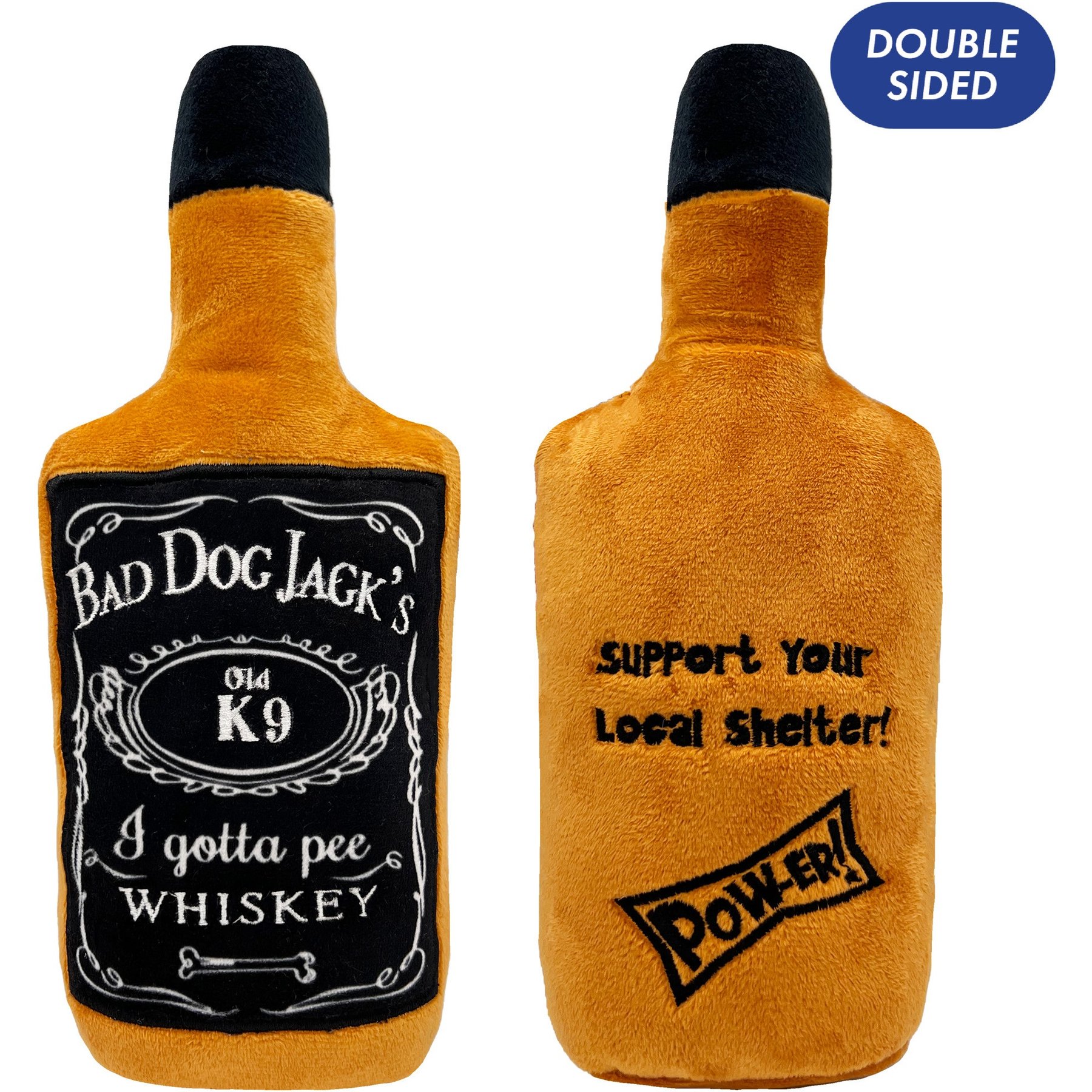 Huxley & Kent Dog Power Plush Bad Dog Jack's Whiskey Dog Toy, Black/Tan, Large