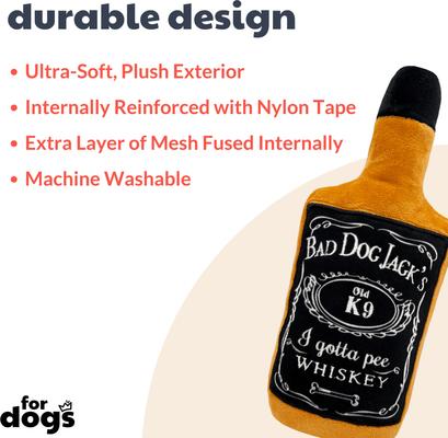 Show full view: Huxley & Kent Dog Power Plush Bad Dog Jack's Whiskey Dog Toy, Black/Tan, Small slide 2 of 10