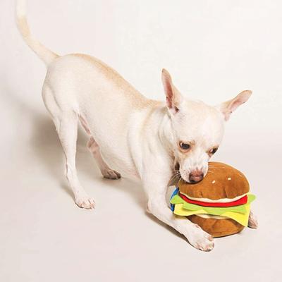 Show full view: Huxley & Kent Dog Power Plush Hamburger Dog Toy, Brown, Small slide 5 of 7