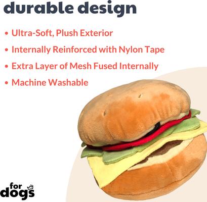 Show full view: Huxley & Kent Dog Power Plush Hamburger Dog Toy, Brown, Small slide 3 of 7