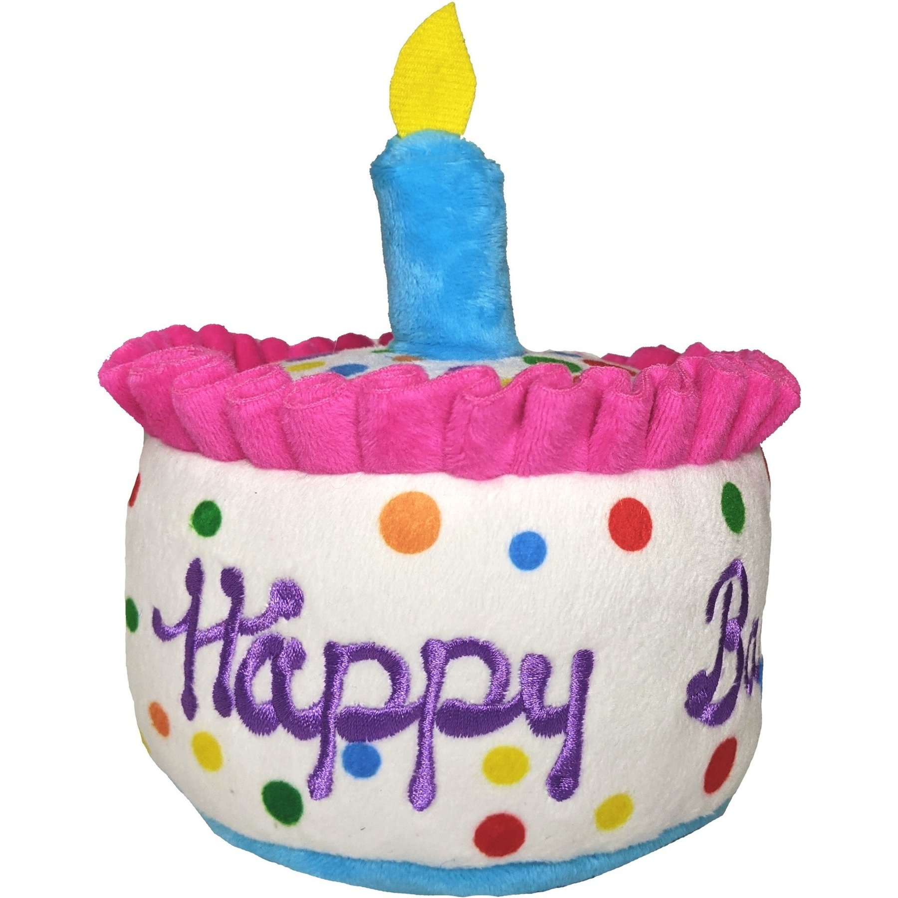 Huxley & Kent Dog Power Plush Happy Barkday Cake Dog Toy, Multicolor, Small