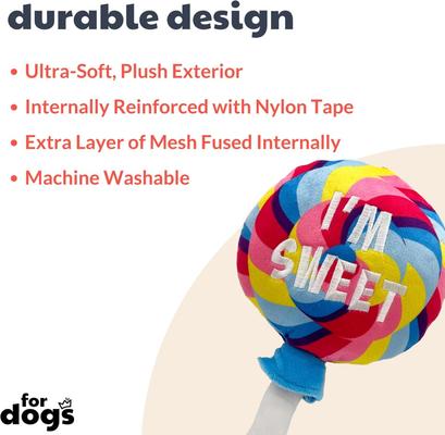 Show full view: Huxley & Kent Dog Power Plush I'm Sweet Lollipop Dog Toy, Multicolor, Large slide 3 of 10