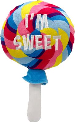 Show full view: Huxley & Kent Dog Power Plush I'm Sweet Lollipop Dog Toy, Multicolor, Small slide 1 of 9