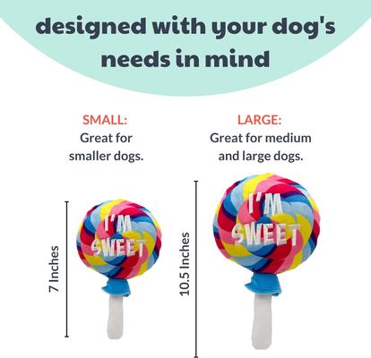 Show full view: Huxley & Kent Dog Power Plush I'm Sweet Lollipop Dog Toy, Multicolor, Small slide 3 of 9