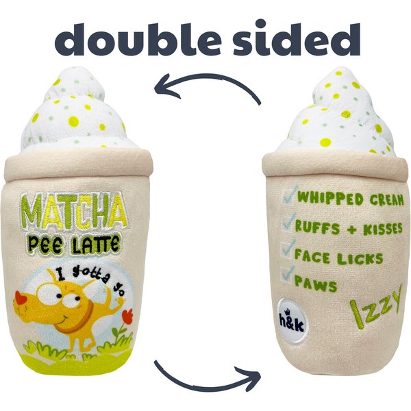Huxley & Kent Dog Power Plush Matcha Pee Latte Dog Toy, Green/Pink