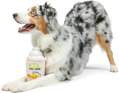 Show full view: Huxley & Kent Dog Power Plush Matcha Pee Latte Dog Toy, Green/Pink, Small slide 4 of 8