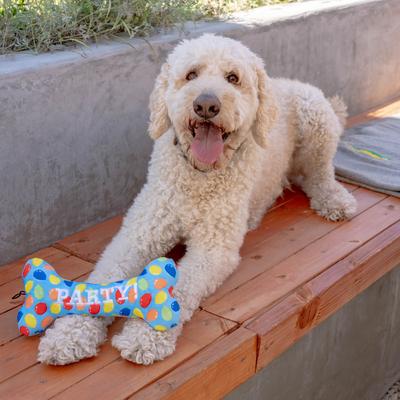Show full view: Huxley & Kent Dog Power Plush Party Time Bone Blue Dog Toy, Blue, Large slide 6 of 11