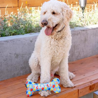 Show full view: Huxley & Kent Dog Power Plush Party Time Bone Blue Dog Toy, Blue, Large slide 5 of 11
