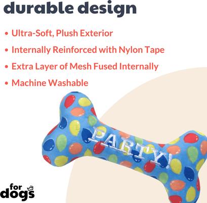 Show full view: Huxley & Kent Dog Power Plush Party Time Bone Blue Dog Toy, Blue, Small slide 2 of 11