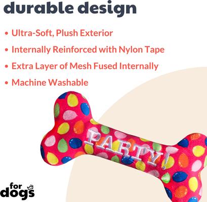 Show full view: Huxley & Kent Dog Power Plush Party Time Bone Pink Dog Toy, Pink, Large slide 3 of 10