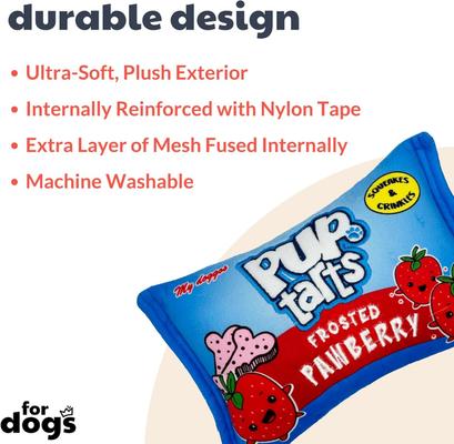 Show full view: Huxley & Kent Dog Power Plush Pup-Tarts Frosted Pawberry Dog Toy, Blue/Red, Large slide 2 of 8