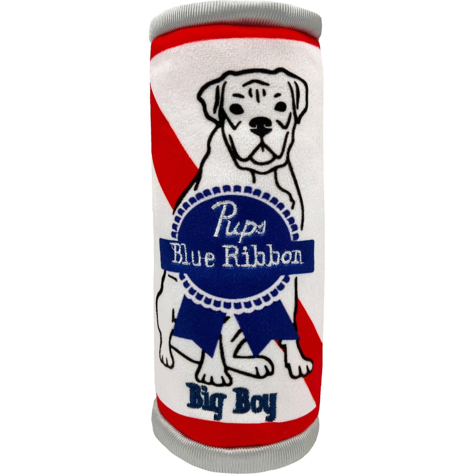 Huxley & Kent Dog Power Plush Pups Blue Ribbon Dog Toy, White/Red/Blue, Large