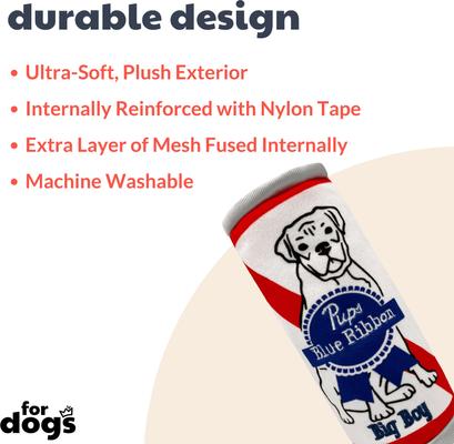 Show full view: Huxley & Kent Dog Power Plush Pups Blue Ribbon Dog Toy, White/Red/Blue, Large slide 2 of 7