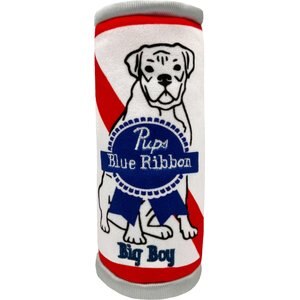 Huxley & Kent Dog Power Plush Pups Blue Ribbon Dog Toy, White/Red/Blue, Small