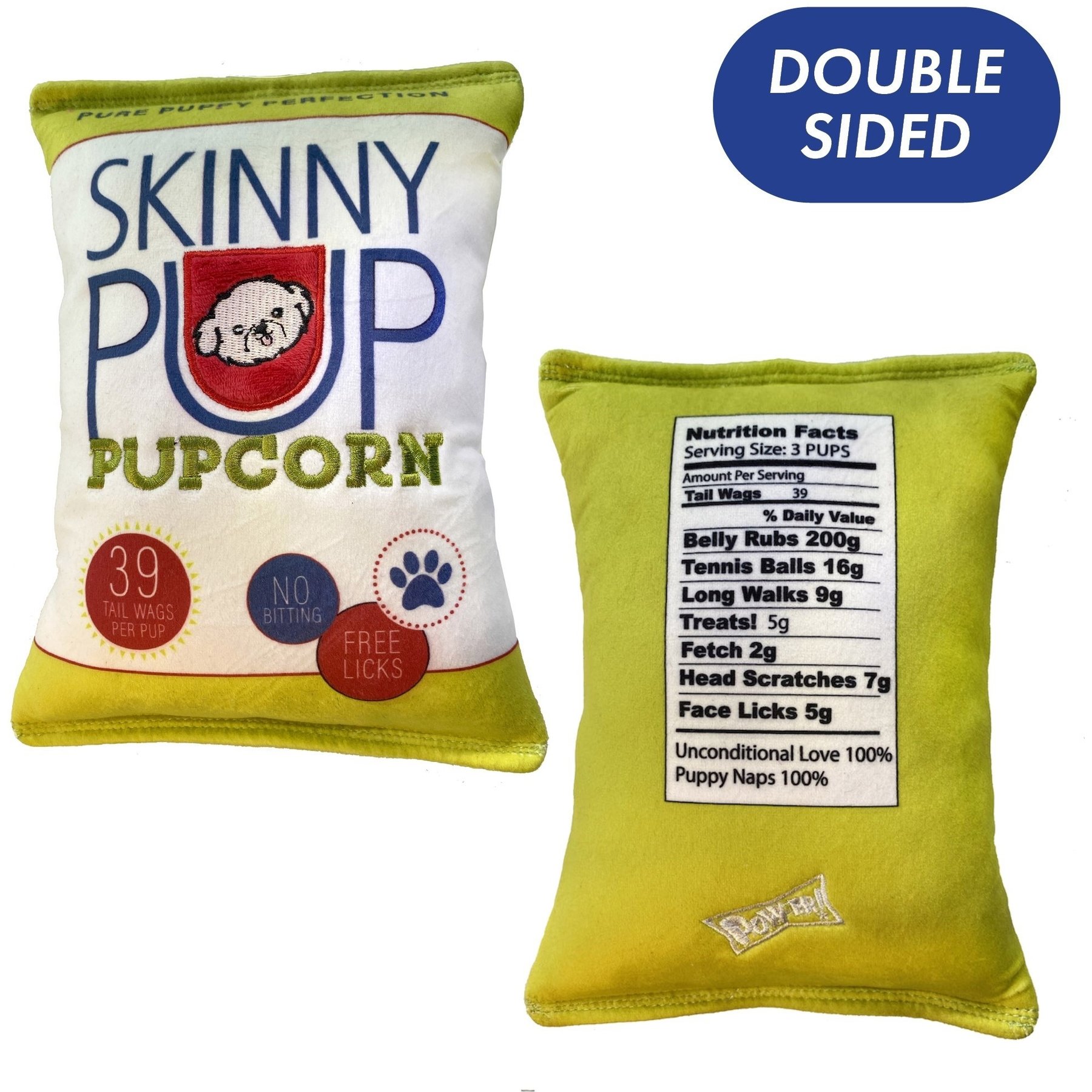Huxley & Kent Dog Power Plush Skinny Pup Dog Toy, White/Green/Red, Small
