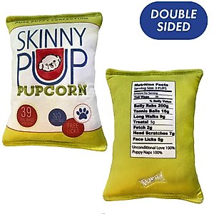 Huxley & Kent Dog Power Plush Skinny Pup Dog Toy, White/Green/Red, Small