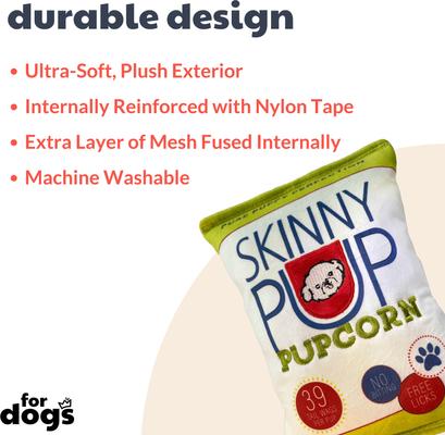 Show full view: Huxley & Kent Dog Power Plush Skinny Pup Dog Toy, White/Green/Red, Small slide 2 of 7